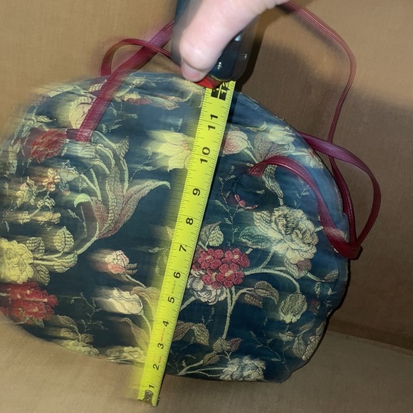 Floral Tapestry Handbag Bohemian Navy Burgundy Purse Carpet Style Zip Top - Picture 4 of 7